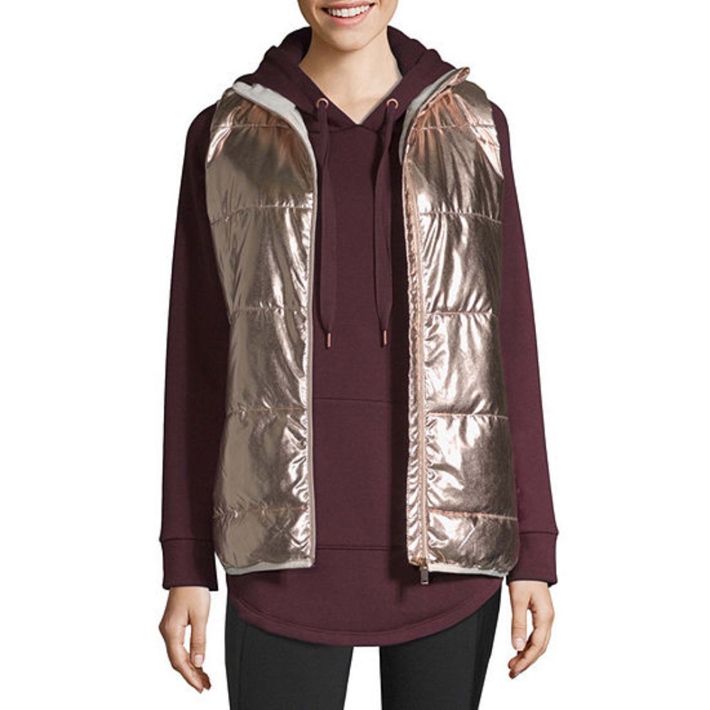 Xersion Women Gold Puffer Vest Size: S